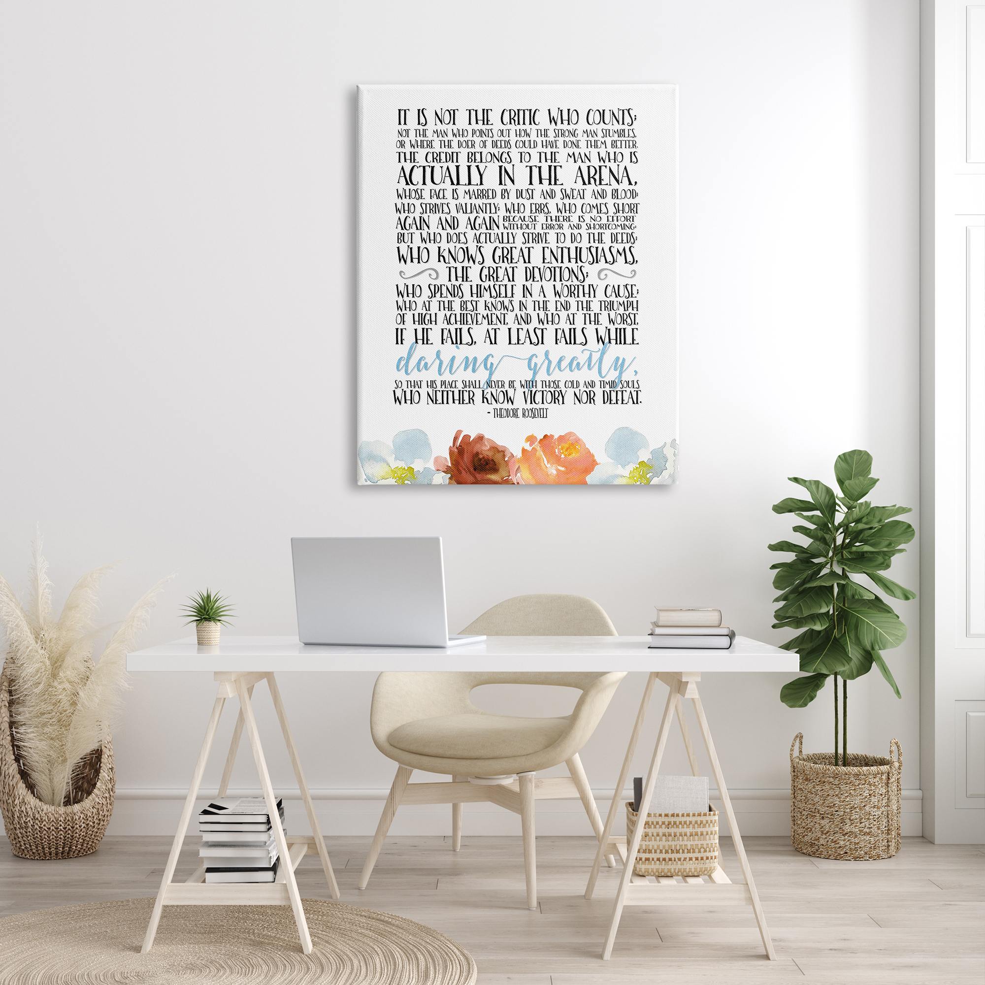 The Stupell Home Decor It Is Not The Critic Who Counts Roosevelt Floral Quote