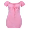 thumbnail image 2 of Robe Courte à Manches Courtes pour Femmes à Encolure Carrée avec Laçage, 2 of 3