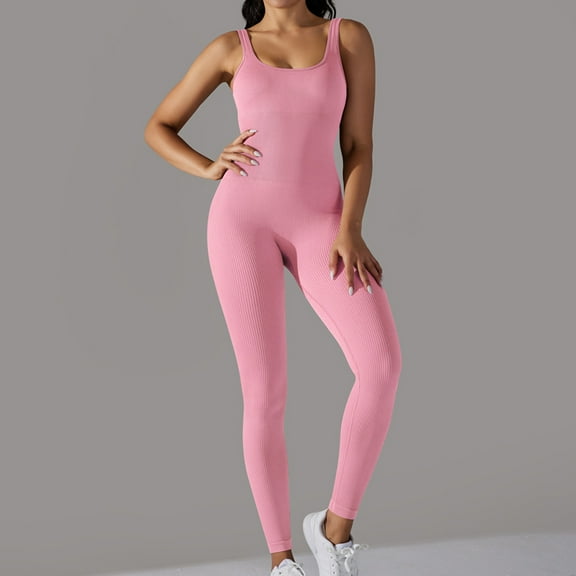 Nrmvnmi Summer Saving 2024 Women's Summer Casual Sleeveless Jumpsuits Ribbed Knit One Piece Scoop Neck Wide Leg Rompers For Womens Gifts