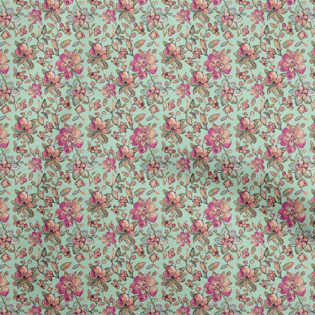 oneOone Coton Soie Vert Menthe Tissu Floral Matière de Robe Tissu Imprimé Tissu au Mètre 42 Pouces de Large