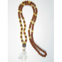 Mogul Japa Mala Necklace Siddhi Jewels Rudraksha Yellow Jade Prayer Yoga Beads