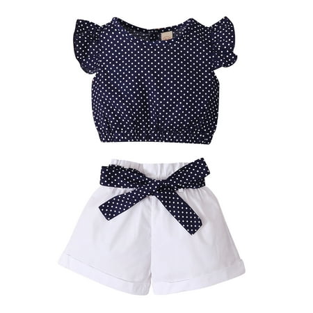 

baby girl clothes Baby Kids Girl S Outfits Polka Dot Print Fly Sleeve Casual Cropped Tops+Solid Color Bowknot Shorts 2Pcs Clothes Set