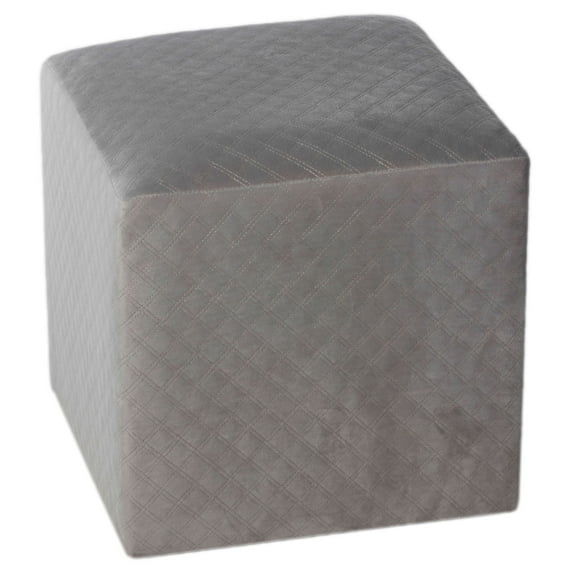 Cortesi Home Sooki Cube Ottoman with Diamond Stitching in Gray Velvet