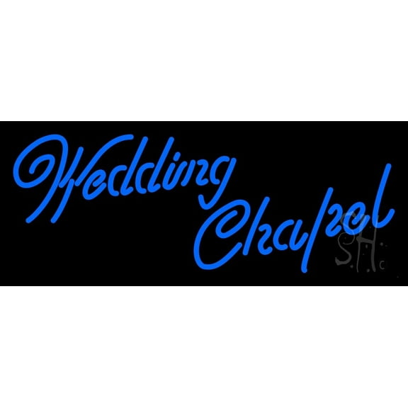 Blue Wedding Chapel LED Neon Sign 10" Tall x 24" Wide - inches, Black Square Cut Acrylic Backing, with Dimmer - Premium built indoor Sign for Wedding Chapel.