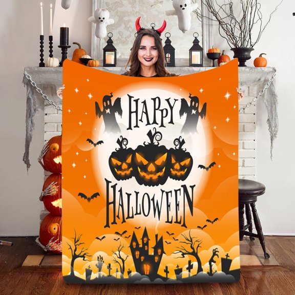 Muecwrye Halloween Blankets Clearance! Lightweight Cozy Printed Blanket, Super Soft Throw Blanket for Kids, Fall Throw Blankets for Couch Sofa Bed Home Outdoor Decorations, 40 X 50 Inch