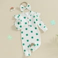 thumbnail image 2 of Bagilaanoe Newborn Baby Girl Boys Holiday Jumpsuit Print Long Sleeve Bodysuit + Headband 3M 6M 12M Infant Spring One Piece Romper, 2 of 7