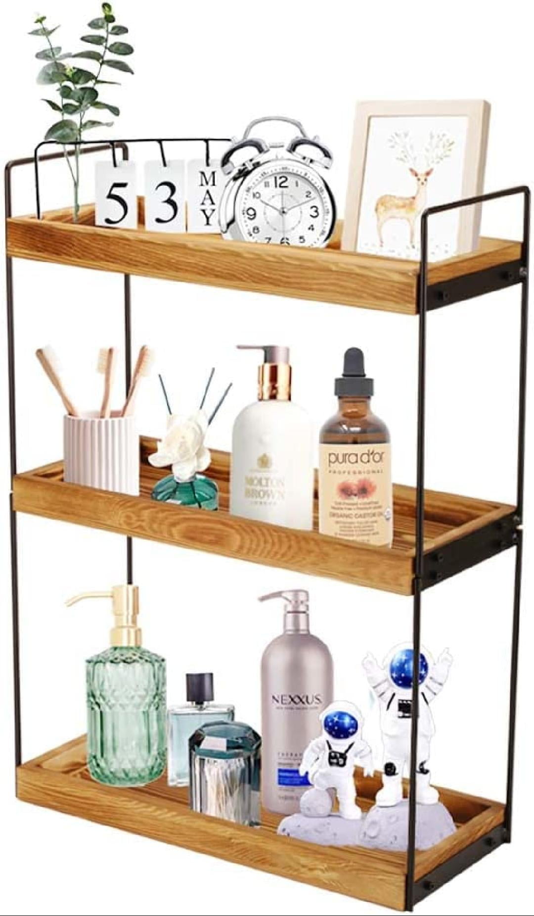 3 Tier Bathroom Counter Organizer, Pine Wood Bathroom Organizer