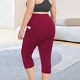 thumbnail image 6 of newwalpole Womens High Waist Capri Yoga Leggings Cropped Pant for Workout with Two Pockets Red for Size 1XL, 6 of 9