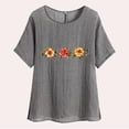 thumbnail image 4 of QATAINLAV T-Shirts à Manches Courtes pour Femmes en Coton et Lin à Col Rond Mode Chemises à Imprimé Floral Blouse Décontractée Coupe Ample Hauts Légers d'Été de Plage Aujourd'hui Ventes Prime Gris m, 4 of 8