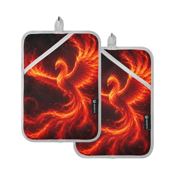 Phoenix in Fire Potholders Heat Resistant Pot Holder Set of 2 Oven Hot Pads with Pocket