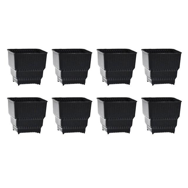 8pcs Root Control Flowerpots Resin Square Planters Mini Plastic Succulent Pot for Cactus Bonsai (Black)