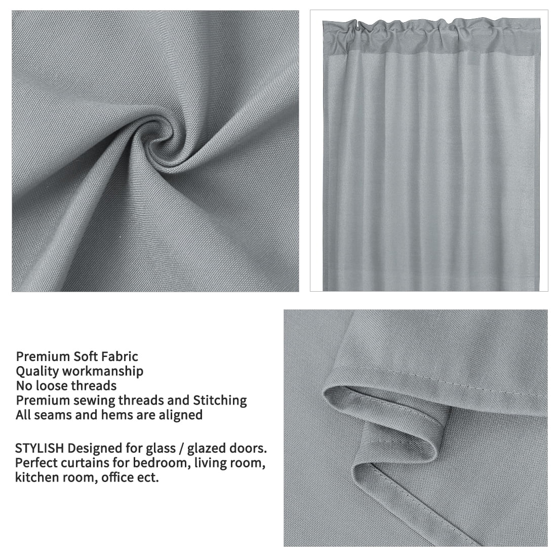 Unique Bargains French Door Window Blackout Curtain Panel Gray 25" x 72"