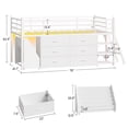 thumbnail image 2 of Low Loft Bed Twin Size with 6 Storage Drawers, Metal Loft Bed with 5-Tier Mobile Bookshelf and LED Lights, Under-Bed Play Space, No Box Spring Needed, White, 2 of 9