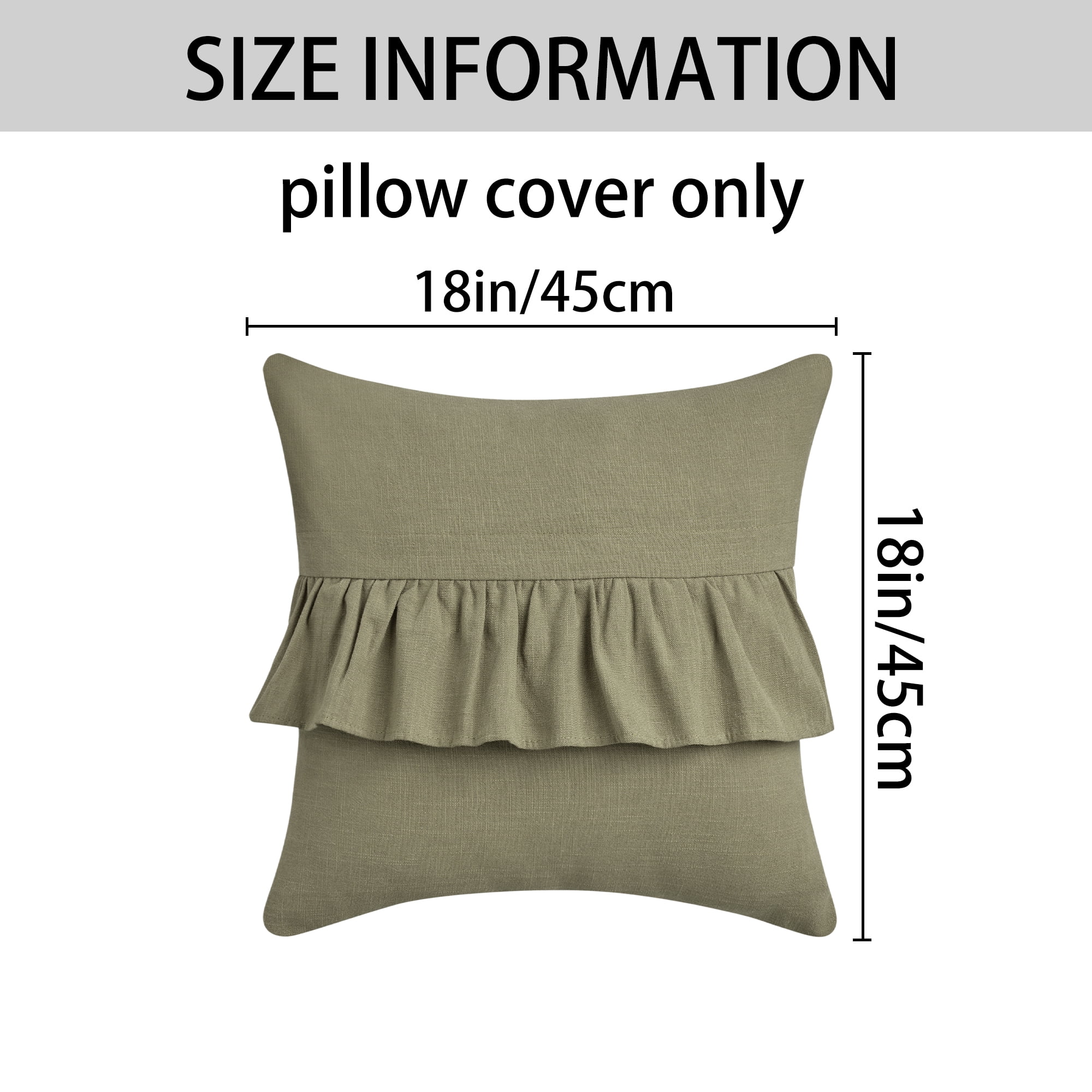 Unique Bargains Solid Boho Throw Pillow Covers with Ruffles Set of 1 Green 18" x 18"