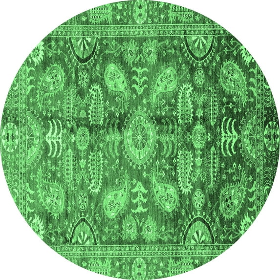 Ahgly Company Indoor Round Oriental Emerald Green Traditional Area Rugs, 4' Round