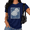 Navy Blue, variant on Cozymy Vintage Floral Stamp T-Shirt for Women - Blue Hydrangea Line Art Graphic Tee