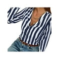 thumbnail image 5 of Wassery Women Casual Shirts Tops V-Neck Long Sleeve Stripe Pattern Loose Fit Blouse Tops Female Button Down Business Tees Fall Clothing, 5 of 8
