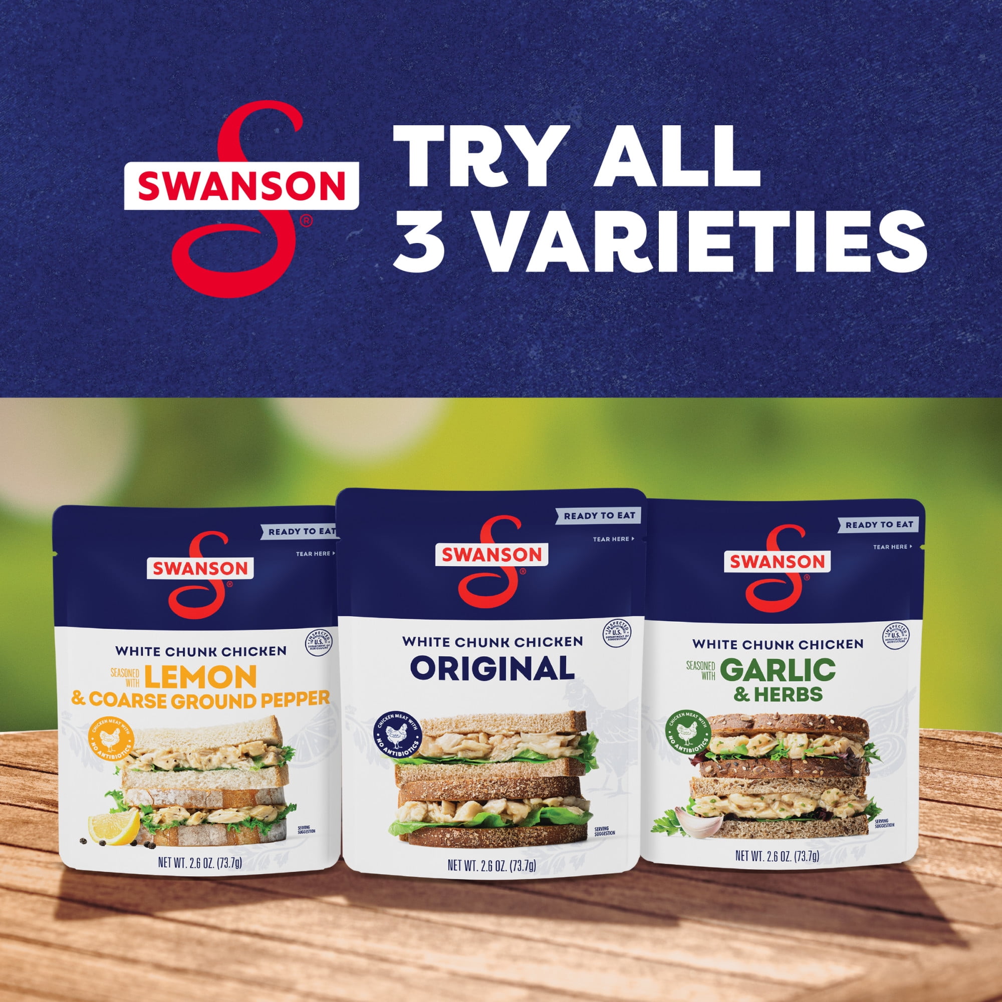 (12 pack) Swanson Original White Chunk Fully Cooked Chicken, Ready to Eat, Simple on-the-Go Meals, 2.6 oz Pouch