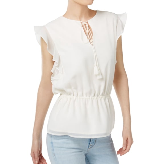 Cynthia Rowley Womens Ruffled Knit Blouse, White, Medium