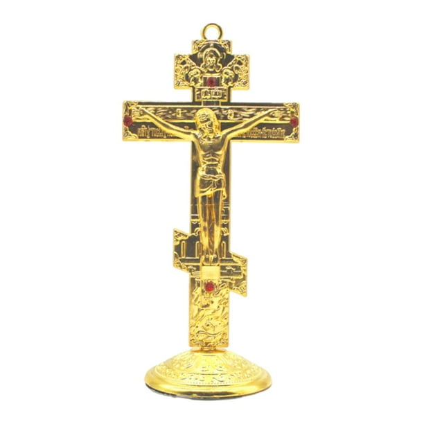 Cruz de Jesús para escritorio Estatua de la cruz de Jesús 6,7 x 14 cm Artículos cristianos para el hogar Decoración del hogar dorado
