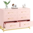 thumbnail image 3 of Moderno 6-cajón cómoda dormitorio & sala de estar: blanca o rosa, gold handles, waterproof mdf, smooth glide cajones, tapered metal legs - ideal mesa de TV & hallway almacenamiento organizer, 3 of 6