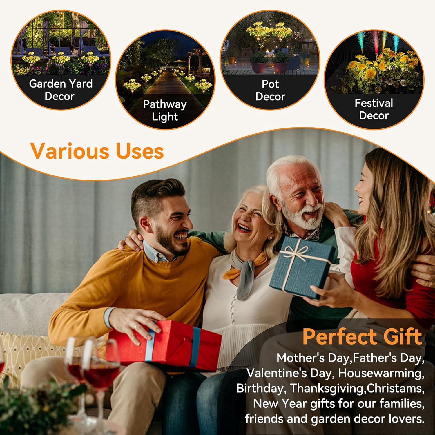 Uiz Merueh Solar Lights Outdoor Decorative, Solar Garden Lights with Carnation Flower, Solar Flower Lights Outdoor Garden Waterproof IP65 - Gardening Gifts for Women