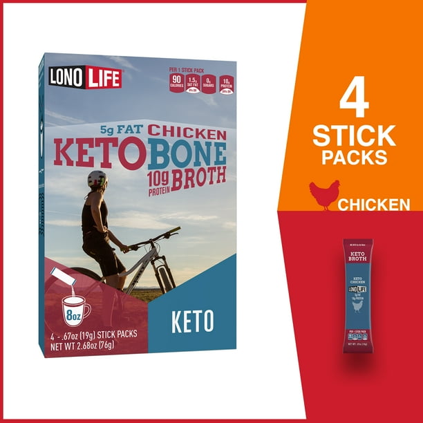 LonoLife Keto Chicken Bone Broth, 5g Fat, 10g Protein, Paleo and Keto