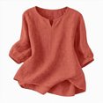 thumbnail image 4 of Womens 3/4 Sleeve Tops Cotton Linen Shirts Embroidered V Neck Boho Blouses Loose Fit Dressy Casual Tunic Top, 4 of 5