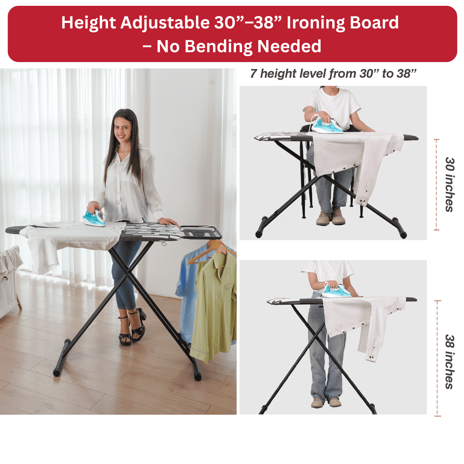 KDJ HOME SLIETON Full Size Ironing Board with Large Hang Rail