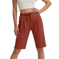 thumbnail image 4 of KIHOUT Women's Casual Knee Length Shorts Elastic Drawstring Waist Pleated Pocketed Soft Cotton Blend All Season Wear, 4 of 7
