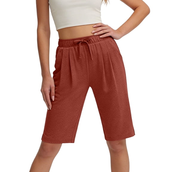 SwiftWear Women's Knee-Length Bermuda Shorts Yoga Walking Cotton Blend Shorts with Pockets Comfortable Stretch Casual Exercise Shorts