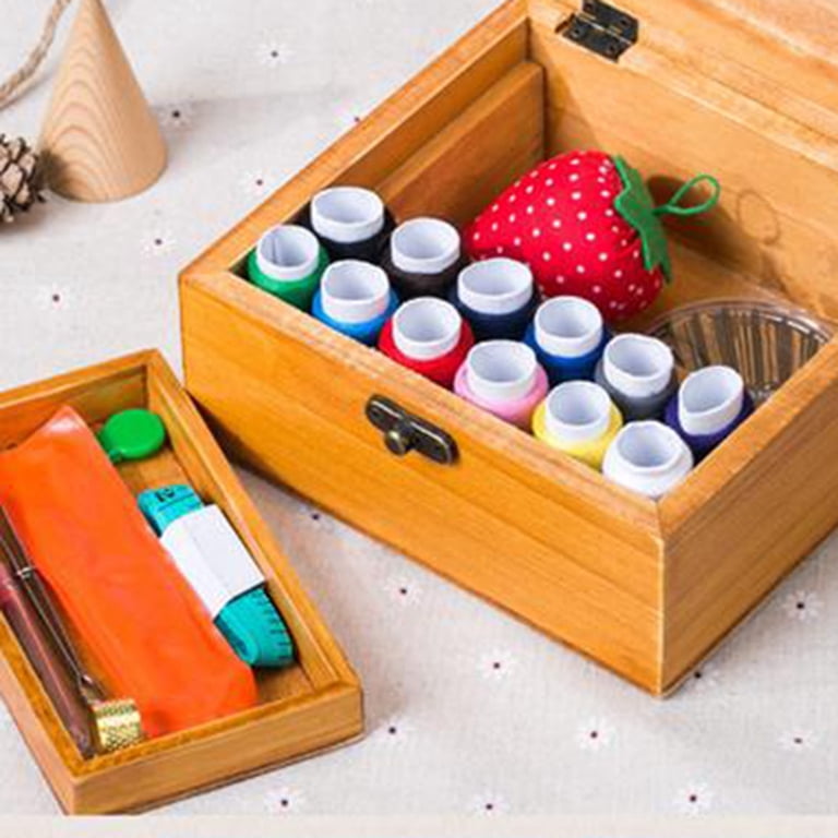 Wooden Sewing Box, Sewing Accessories Kit, Needle Thread Organizer