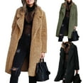 thumbnail image 3 of Women Winter Thicken Plush Lapel Solid Color Long Sleeve Warm Cardigan Midi Coat, 3 of 7