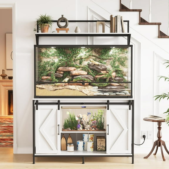 Danolapsi 120 Gallon Fish Tank Stand with Power Outlet, Aquarium Stand with 48" x 24" Tabletop & Power Outlet Ample Storage for Filter and Fish Tanks Accessories, Reptile Tank Stands, 1200 LBS