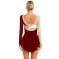 thumbnail image 2 of Kaerm Women's Figure Ice Skating Dress Long Sleeves Gymnastics Leotard Contemporary Lyrical Dress Burgundy M, 2 of 7