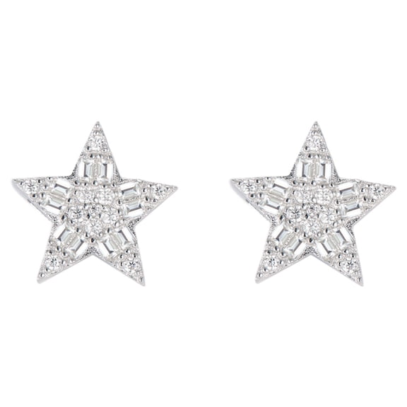KIJ 0.34 Carat Star Moissanite Stud Earrings, D Color VVS1, 14K White Gold Plated 925 Sterling Silver, Round Brilliant, Screw-Back for Men Women