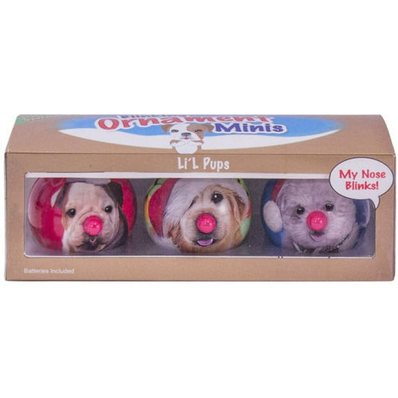D&D Mini Puppies Blinking Christmas Ornaments-3pc