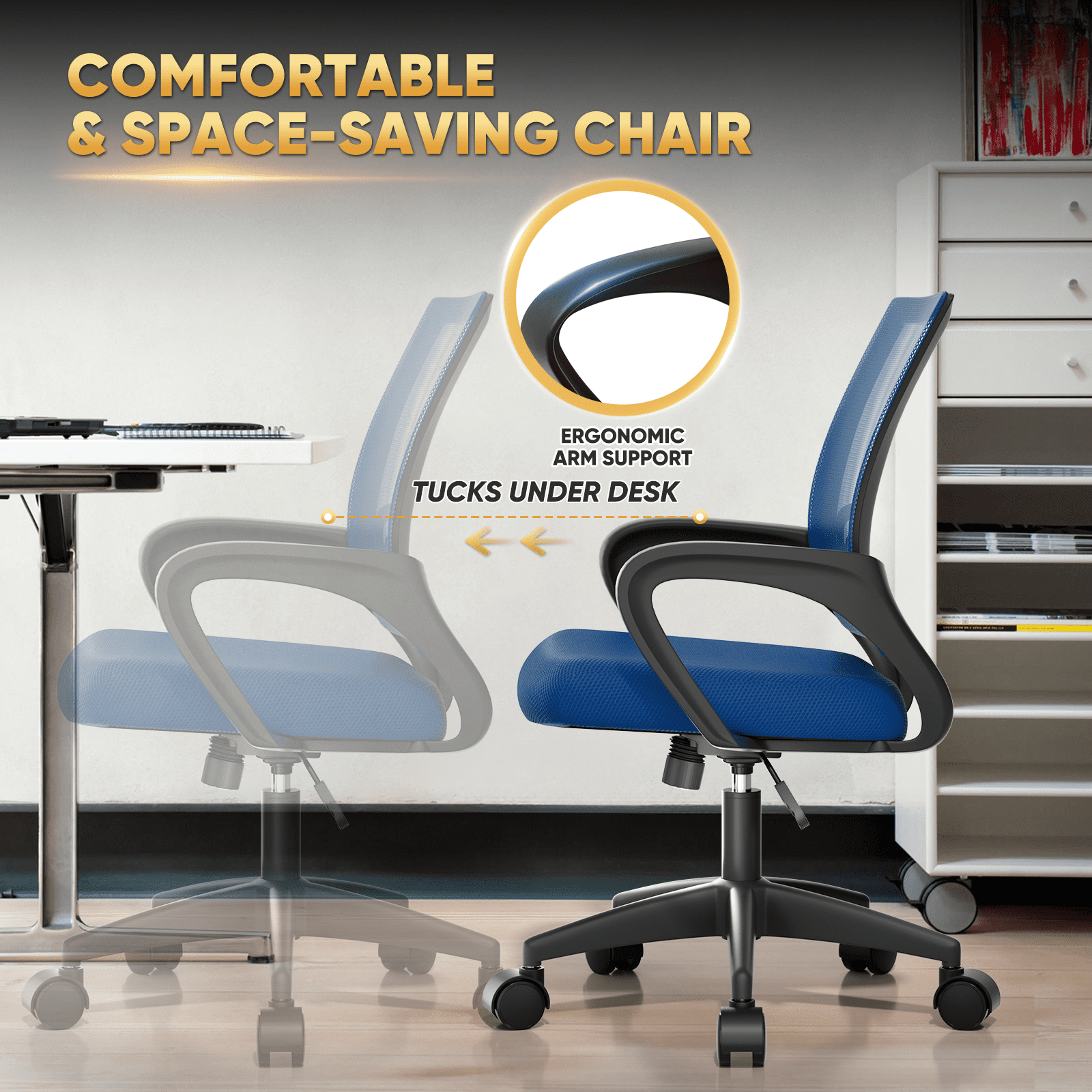 Magshion Mesh Office Chair Desk Chair, Mid Back Ergonomic Adjustable Height Rolling Swivel Computer Chair with Lumbar Support, Navy Blue