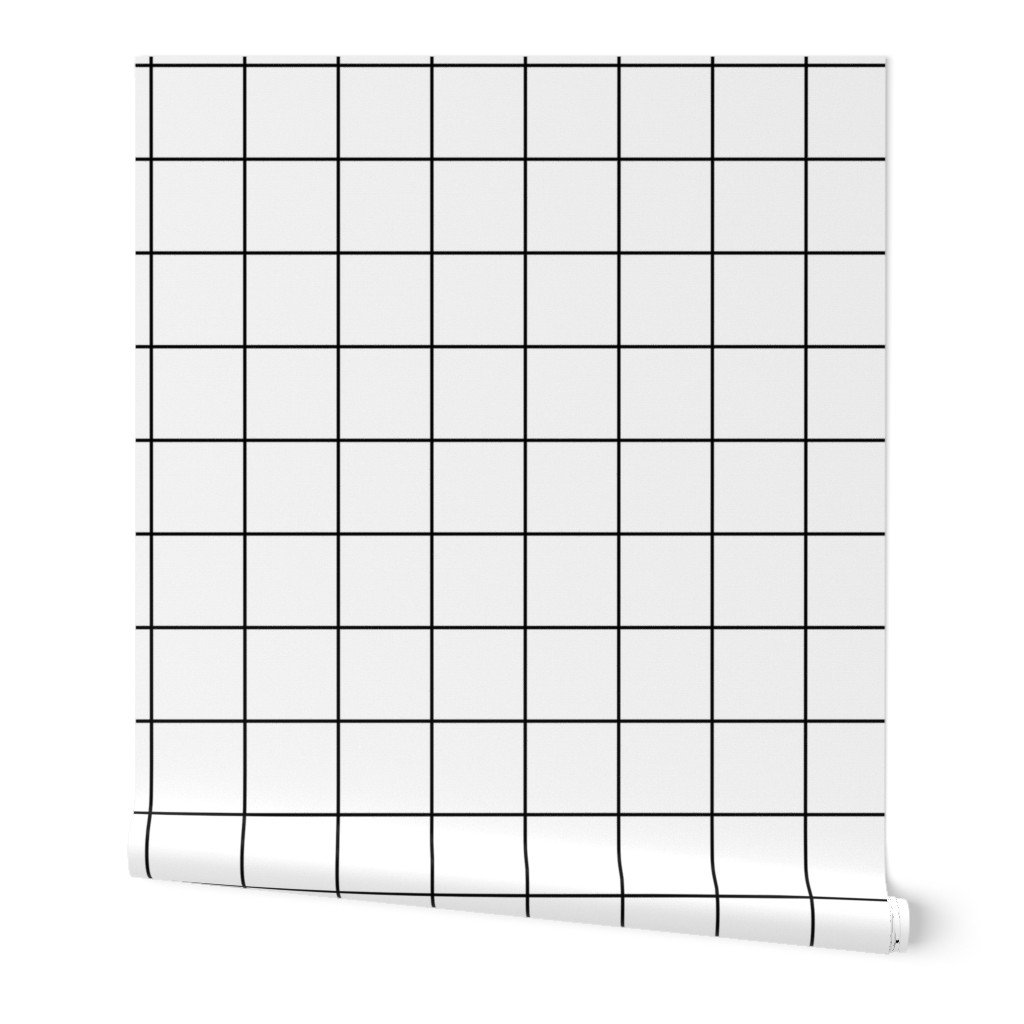 Peel & Stick Wallpaper 9ft x 2ft - Grid White Black Plaid Check