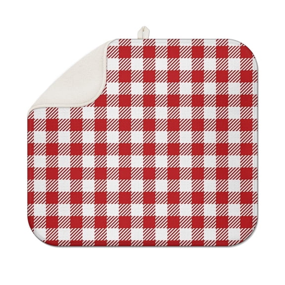 Red and White Plaid Pattern Dish Drying Mat for Kitchen 1 Pack, Ultra Absorbent Microfiber Dishes Drainer Mats,16"x18"
