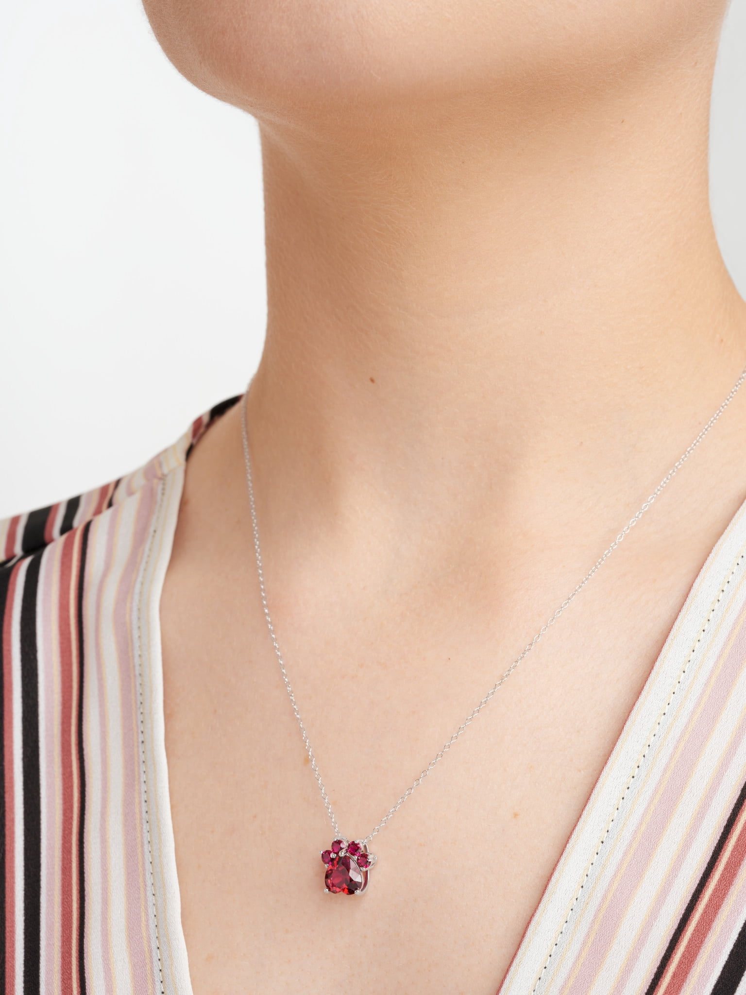 Forever Facets Platinum over Sterling Silver Simulated Ruby Paw Print Necklace