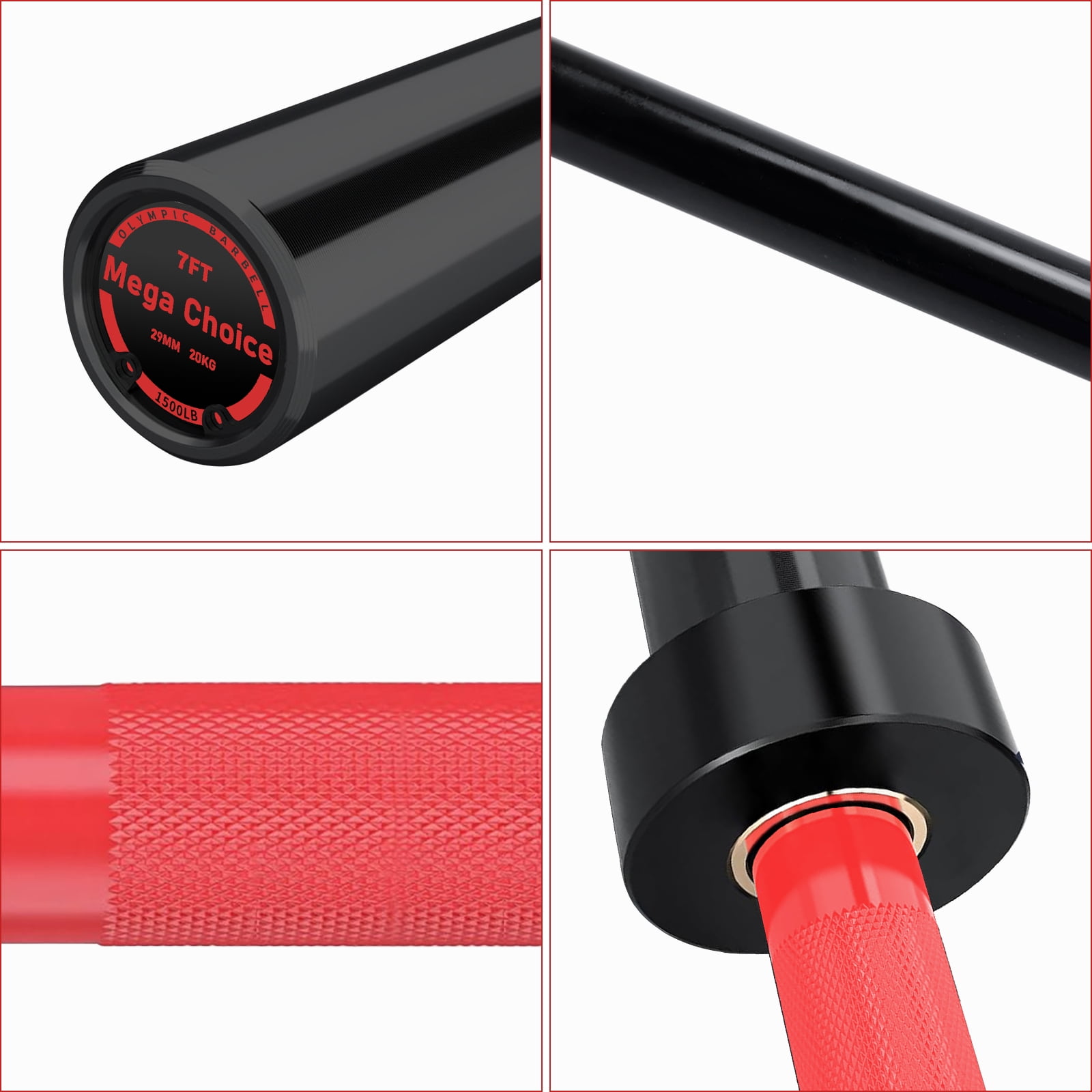 GARVEE 7FT Olympic Barbell Bar with 2 Collars,1500 LB Capacity Weightlifting & Powerlifting Bar,Fits 2-Inch Plates,Strength Training Bench Press Bar for Home Gym,Black&Red