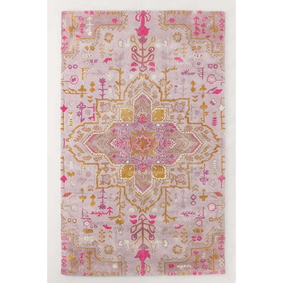 ALEF HOME Vintage Pink Floral Tufted Area Rug, 8x10 ft, Quick Dry