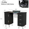 thumbnail image 2 of Manicure Table Nail Desk for Nail Tech w/Glass Top & Wrist Rest, Beauty Salon Nail Supplies Decor Workstation Acetone Resistant w/2 Side Cabinet+3 Drawers, Black, 2 of 14