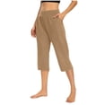 thumbnail image 2 of felwors Pull On Capris for Women Dressy Casual Stretch Lightweight Capri Elastic High Waist Lounge Pants 2026 Summer (Khaki, XL), 2 of 6