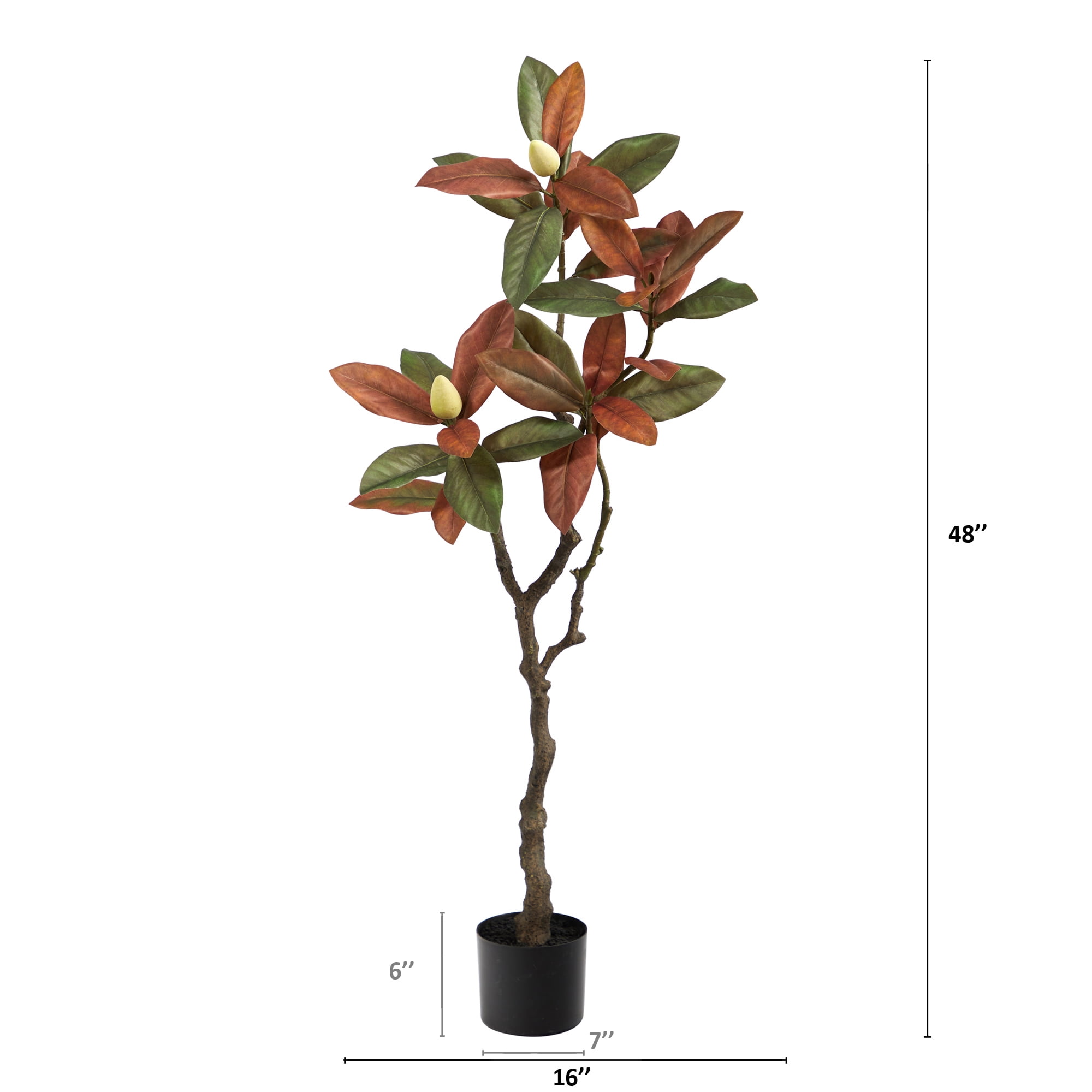 4" Artificial Magnolia Artificial Tree in Plastic Pot, by Nearly Natural