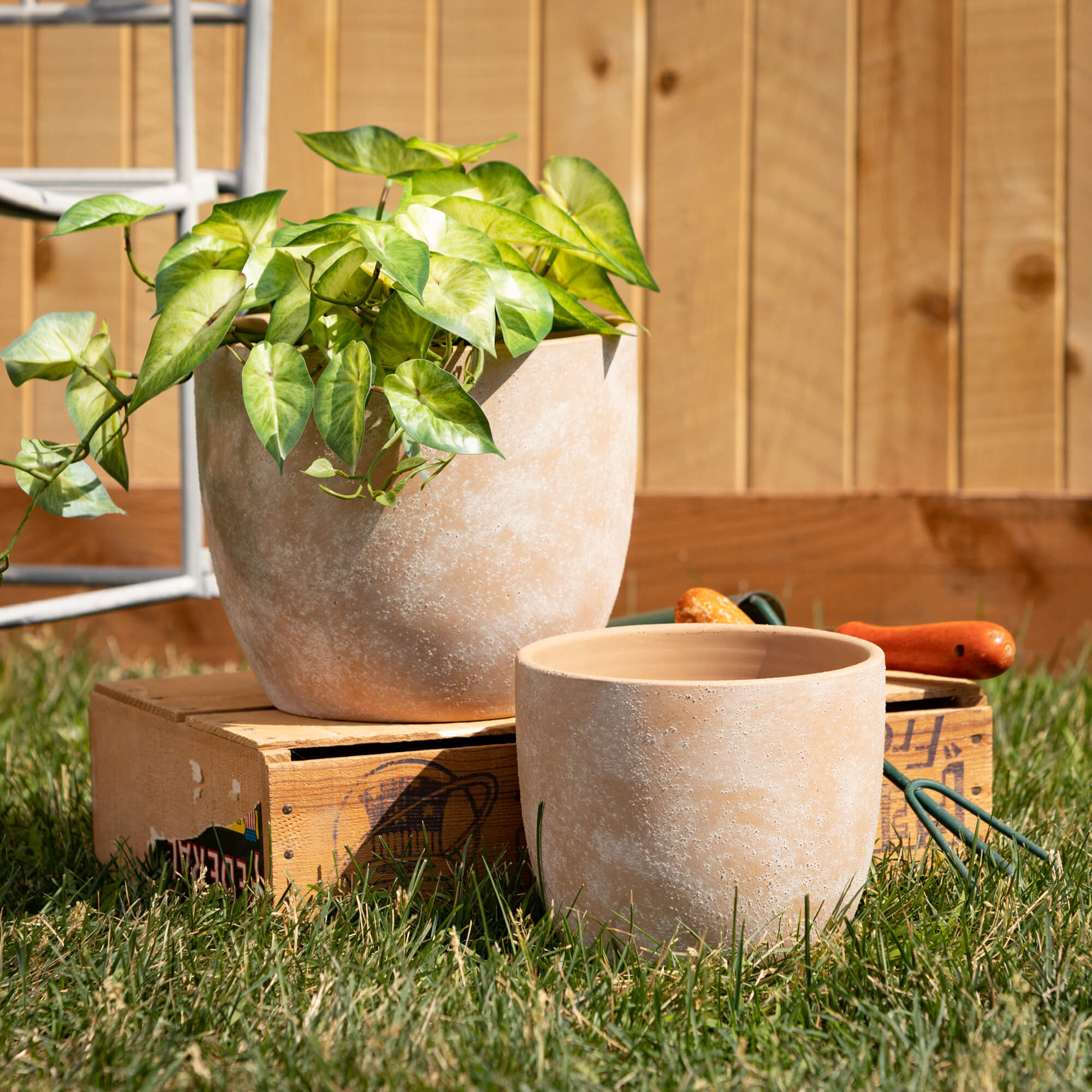 Sullivans 8.5" & 7.25" Small Rustic Pot Set of 2, Pottery