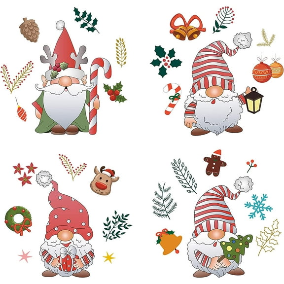 8PCS 6.3 Inch Christmas Window Clings Static Gnome Glass Sliding Door Sticker Decals Waterproof Vinyl Film Bedroom Bathroom Decals