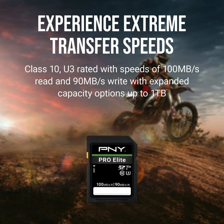 PNY 256GB PRO Elite Class 10 U3 V30 SDXC Flash Memory Card - 100MB