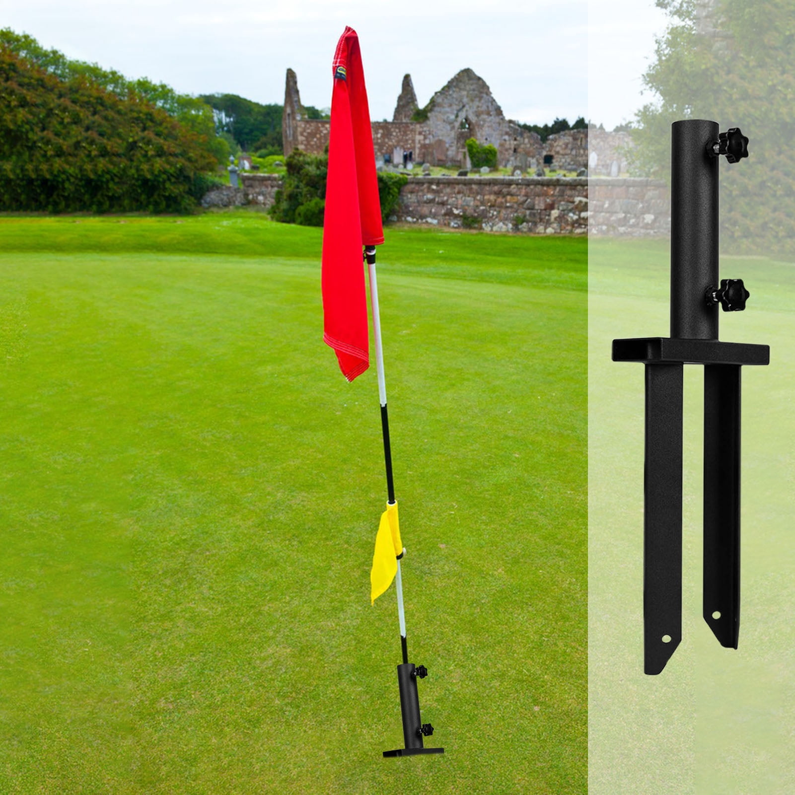 Heavy-Duty Flag Pole Holder Ground Stake Metal Flag Spike for Ground Adjustable Feather Flag Base Universal Light Stakes Rust-Resistant Outdoor Stand for Flags